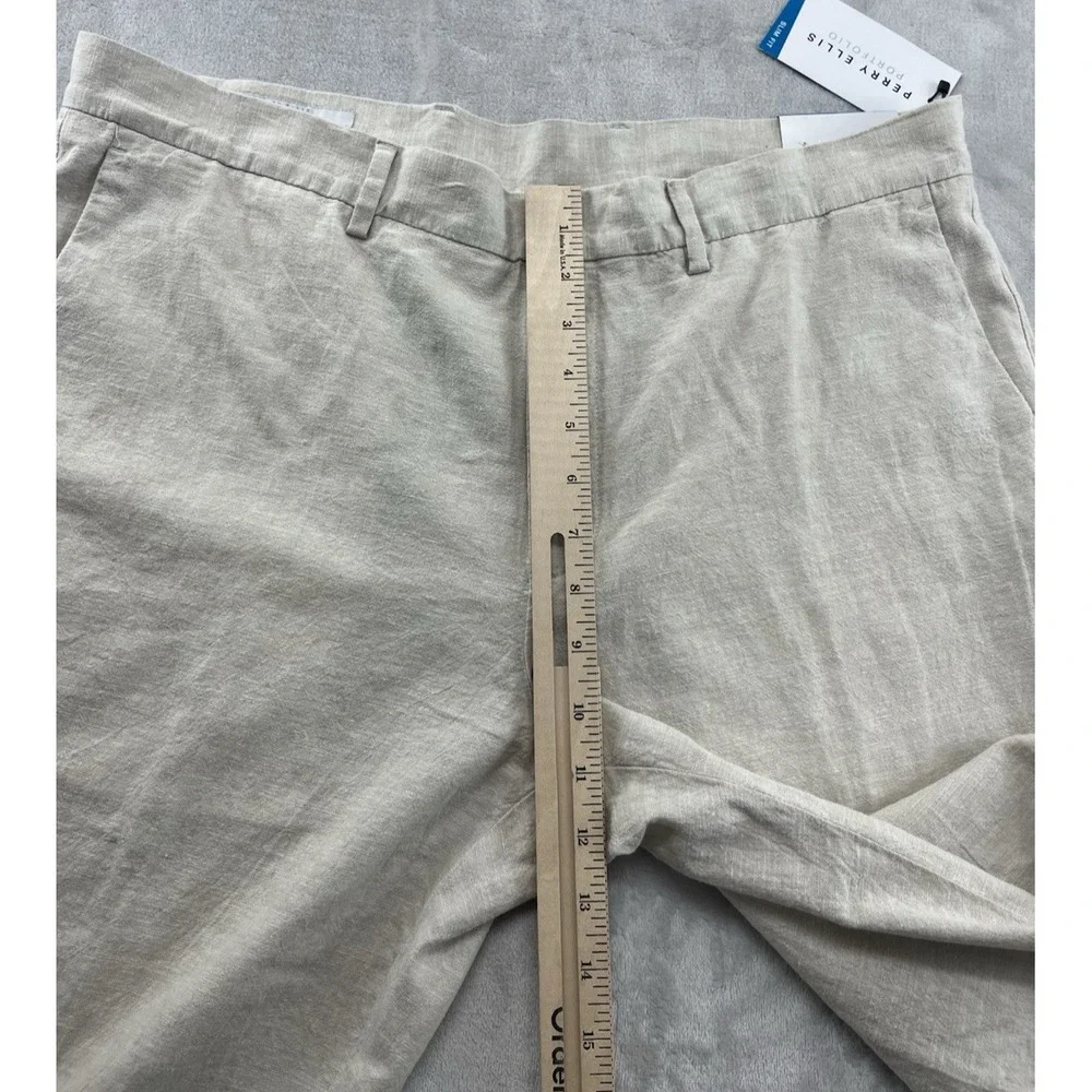 Perry Ellis Portfolio Dress Pants Men 36x32 Natural Linen Slim Fit Linen Blend